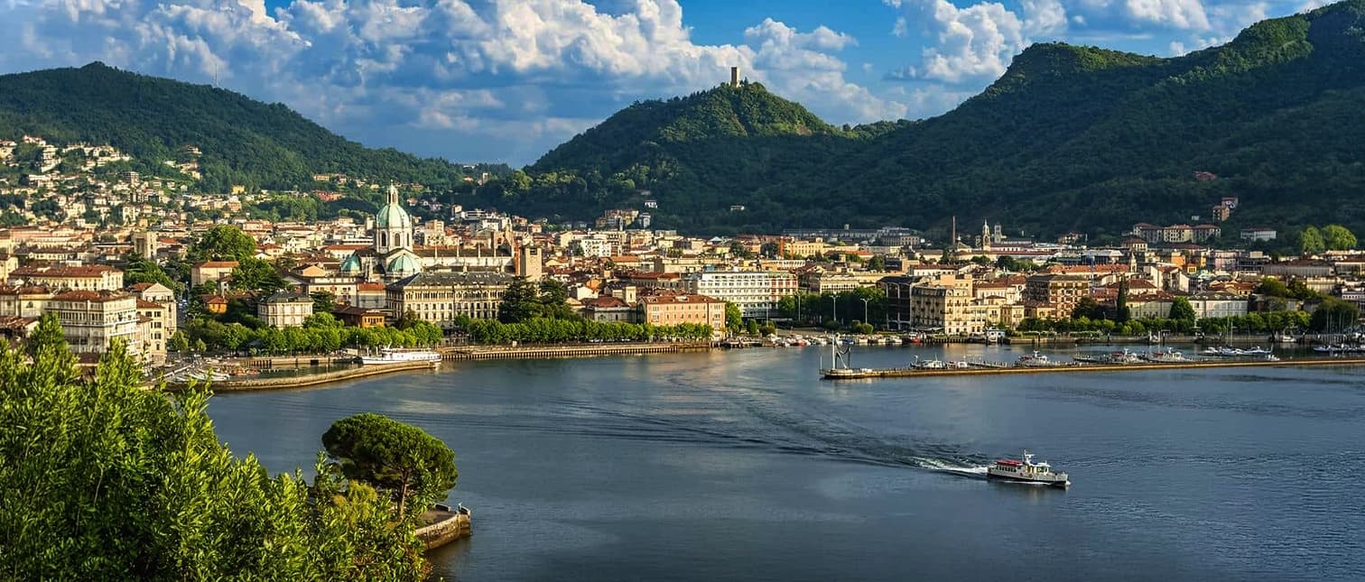 Lake Como villa wedding at sunset, mandap on terrace overlooking the water