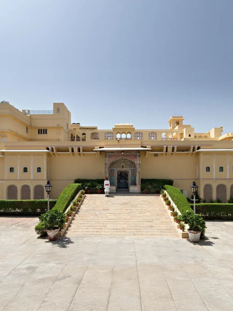 Samode Haveli frescoed sheesh-mahal interior, mirror-work and warm candlelight